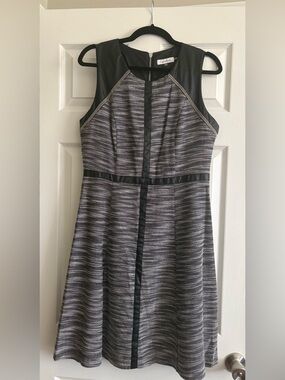Calvin Klein Black and White Textured Fit & Flare Mini Dress
